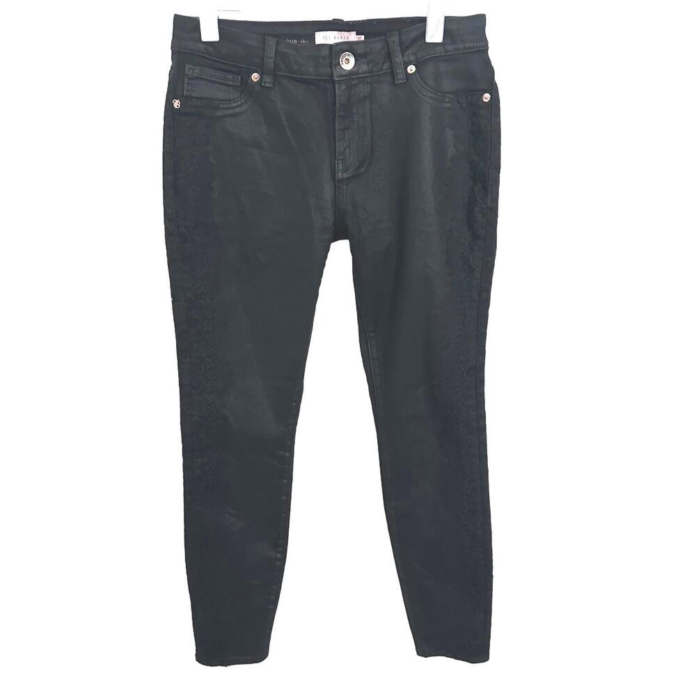 Ted Baker Black Coated Renna Skinny Jeans with Lace Detail -  Size 28
